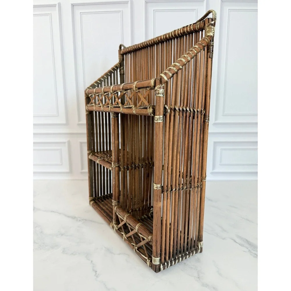 Vintage Bamboo Wall Shelf with Compartments 15